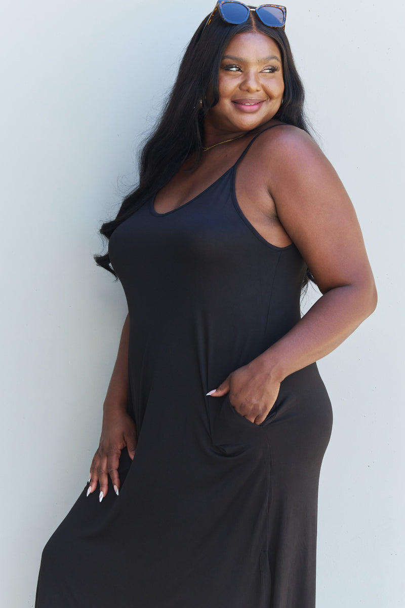 Elevate Your Style with the Ninexis Good Energy Full Size Cami Side Slit Maxi Dress in Black from Burkesgarb