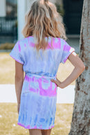 "Trendy and Fun: Girls Tie-Dye Belted T-Shirt Dress by Burkesgarb | Stylish and Comfortable for Young Fashionistas"
