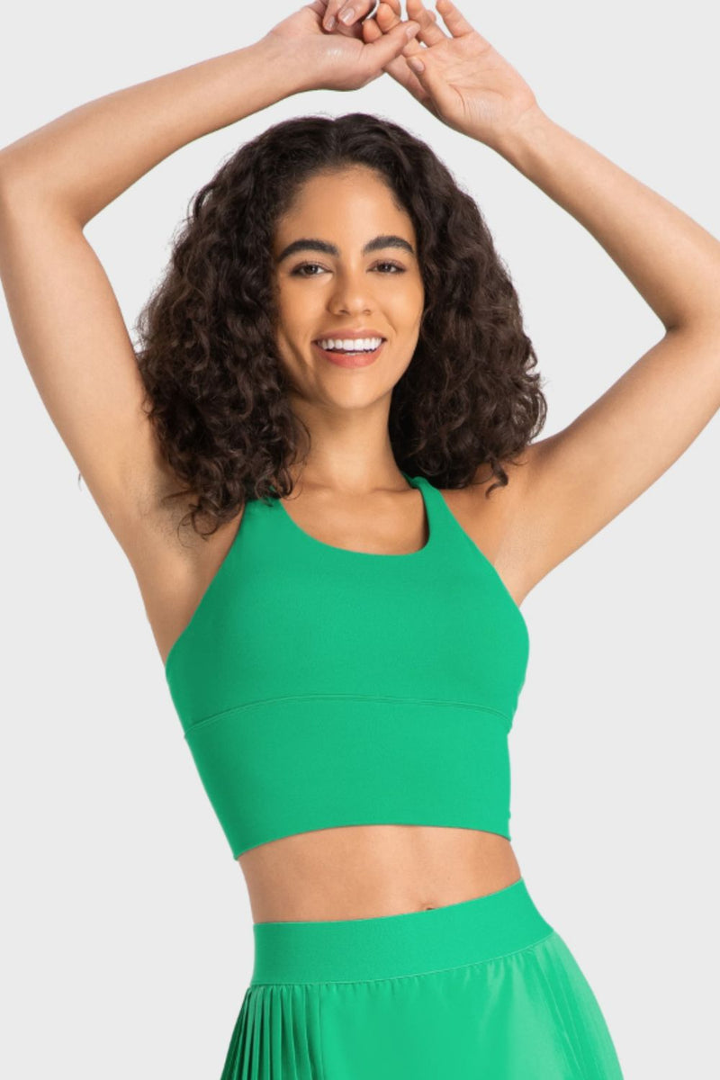 Stylish Support: Crisscross Back Ladder Detail Sports Bra at Burkesgarb