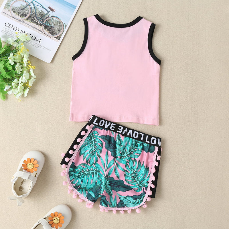 Get Ready for a Sunny Beach Holiday with Burkesgarb Graphic Tank and Pom-Pom Trim Shorts Set