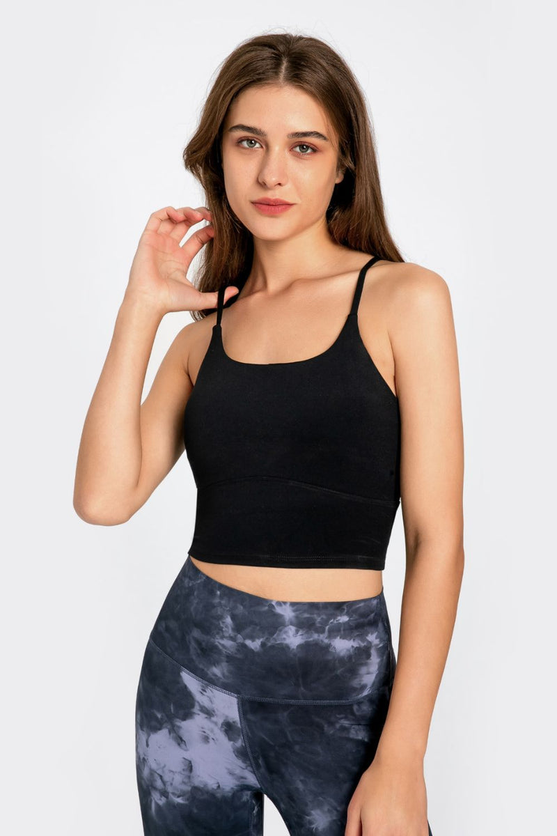 Achieve Athletic Elegance with the Crisscross Back Scoop Neck Sports Cami at Burkesgarb