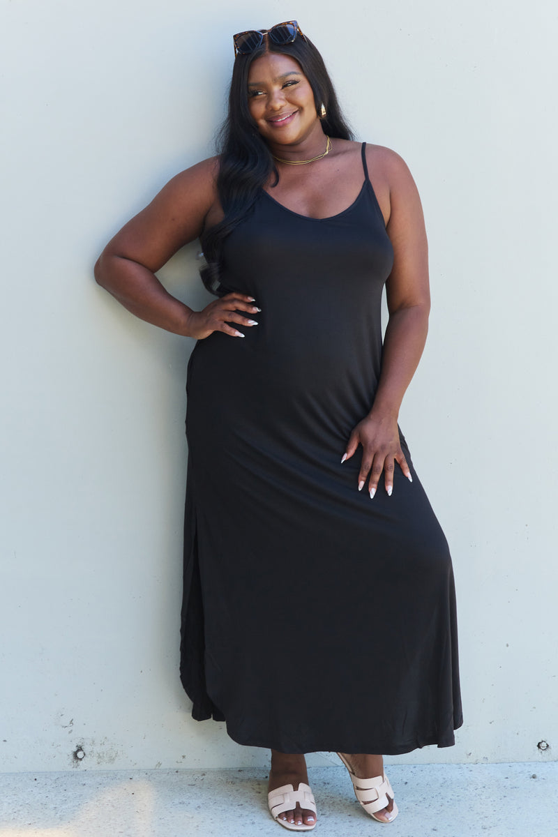 Elevate Your Style with the Ninexis Good Energy Full Size Cami Side Slit Maxi Dress in Black from Burkesgarb