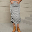 "Stylish and Versatile: Drawstring Slit Denim Skirt by Burkesgarb | Trendy and Comfortable Women's Bottom"