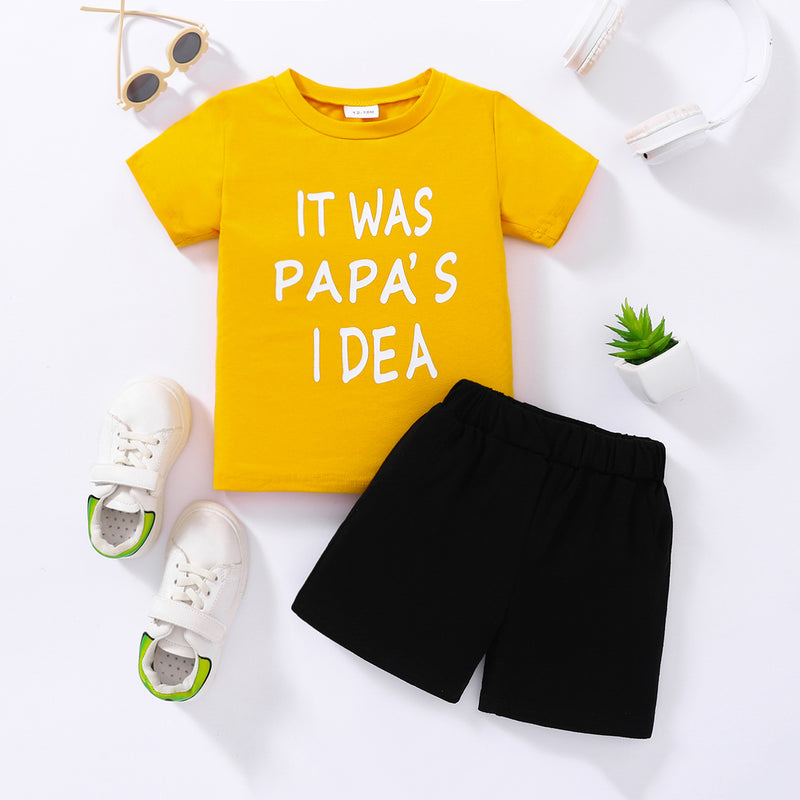 Adorable and Playful Kids IT WAS PAPA'S IDEA Graphic Tee and Shorts Set | Burkesgarb