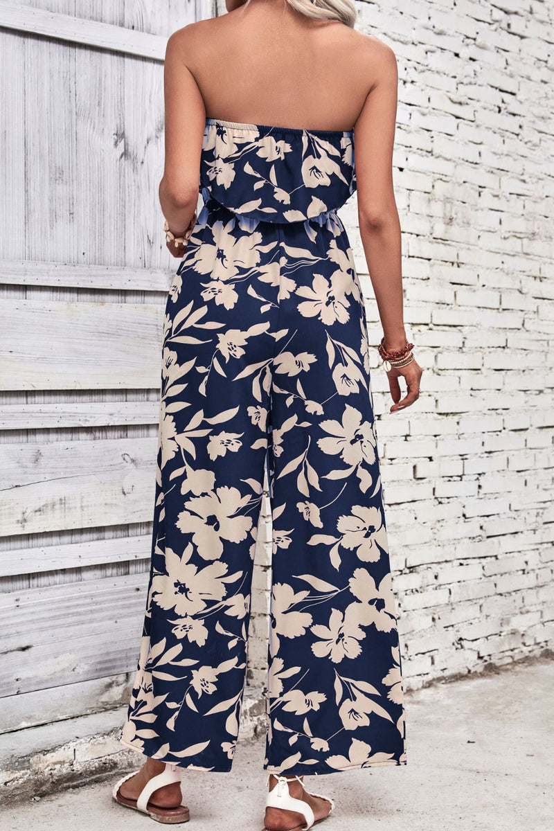 Embrace Effortless Style with the Wide Leg Strapless Floral Jumpsuit