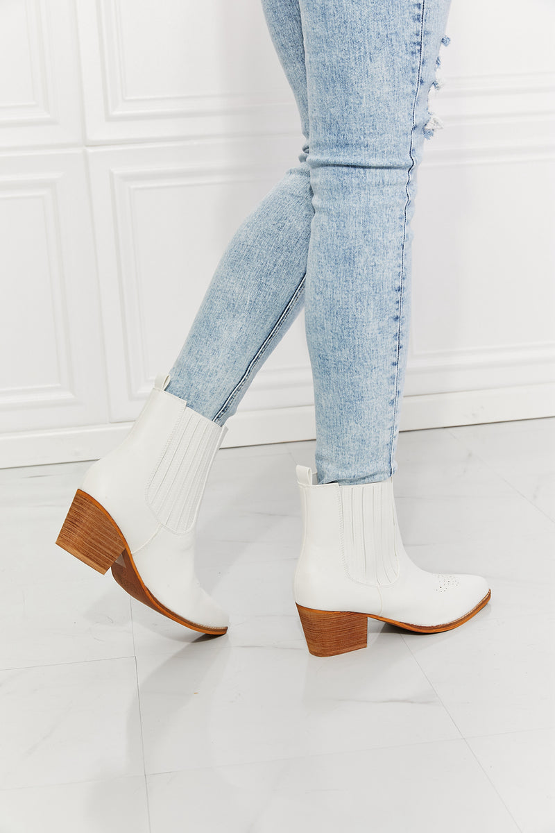 Step into Style with MMShoes Love the Journey Stacked Heel Chelsea Boot in White at Burkesgarb