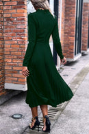 Embrace Elegance with the Ruffle Collar Pleated Long Sleeve Dress at Burkesgarb