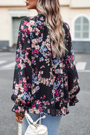 Floral Design Flounce Sleeve Blouse at Burkesgarb
