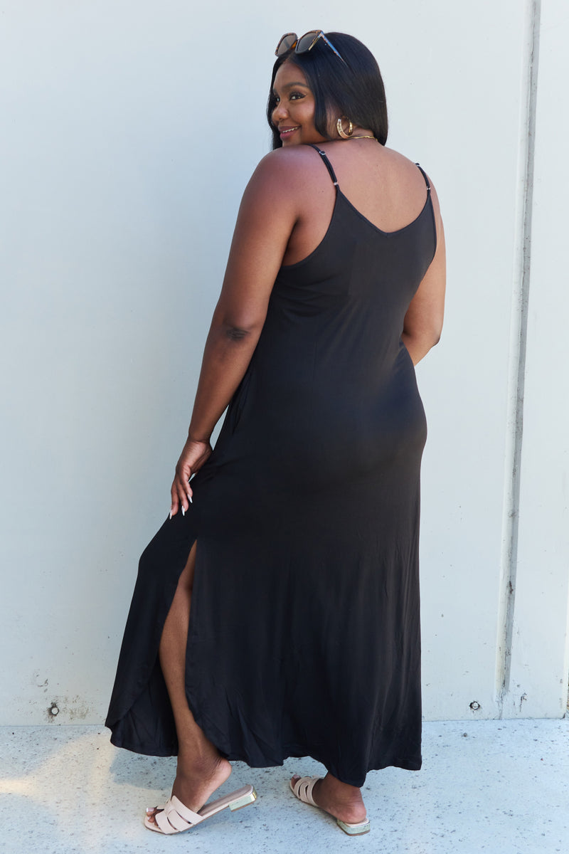Elevate Your Style with the Ninexis Good Energy Full Size Cami Side Slit Maxi Dress in Black from Burkesgarb