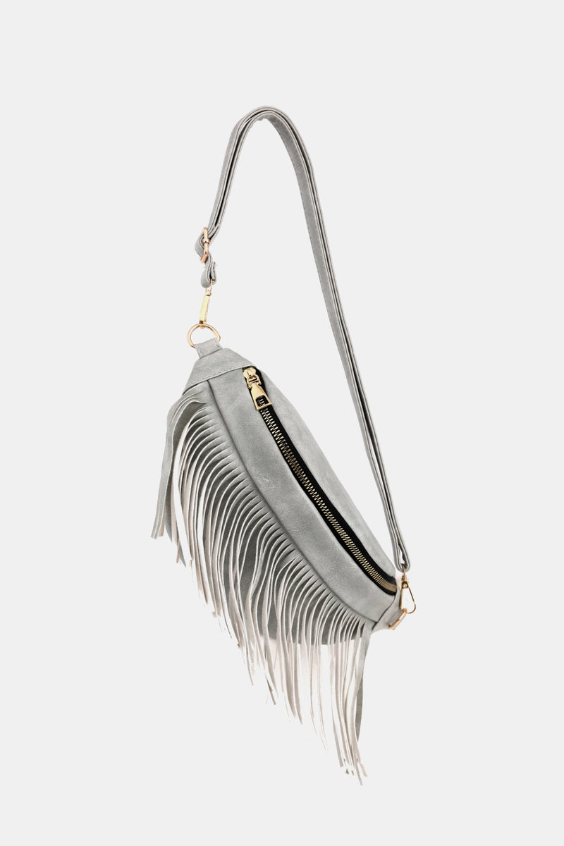 Add a Touch of Boho Chic to Your Outfits with the Fringed Leather Sling Bag at Burkesgarb