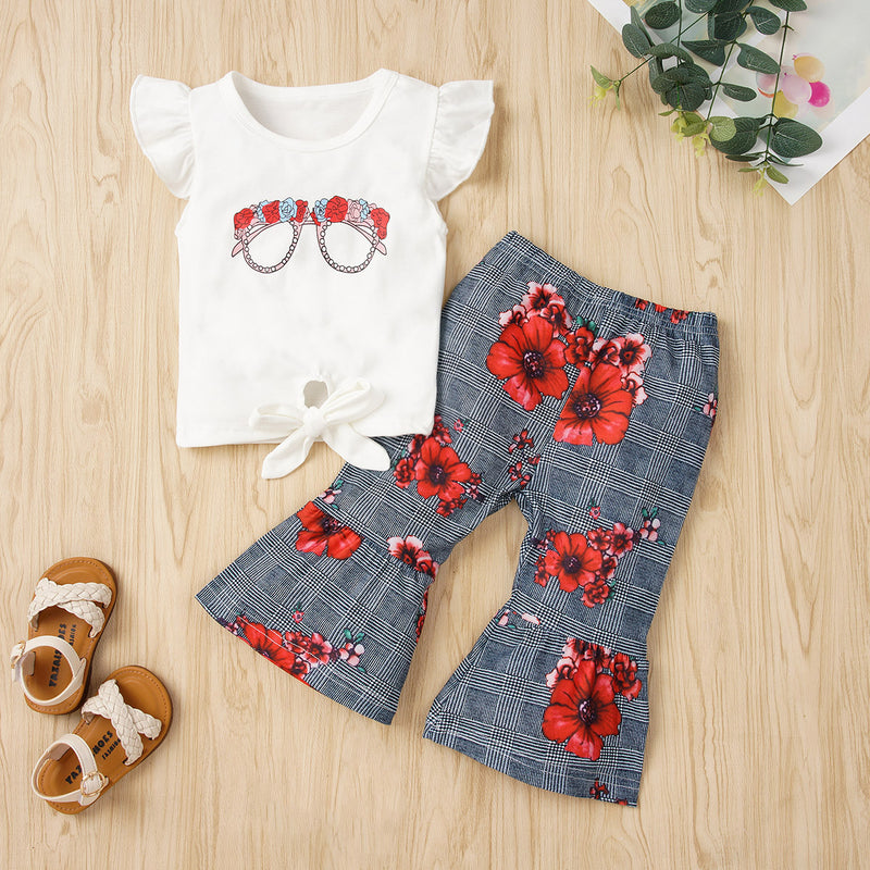 Playful and Vibrant: Graphic Top and Floral Pants Set for Babies