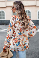 Floral Design Flounce Sleeve Blouse at Burkesgarb