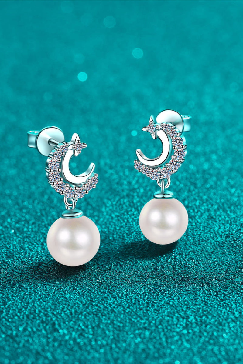 Sparkle and Elegance with Moissanite Pearl Drop Earrings at Burkesgarb