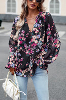 Floral Design Flounce Sleeve Blouse at Burkesgarb