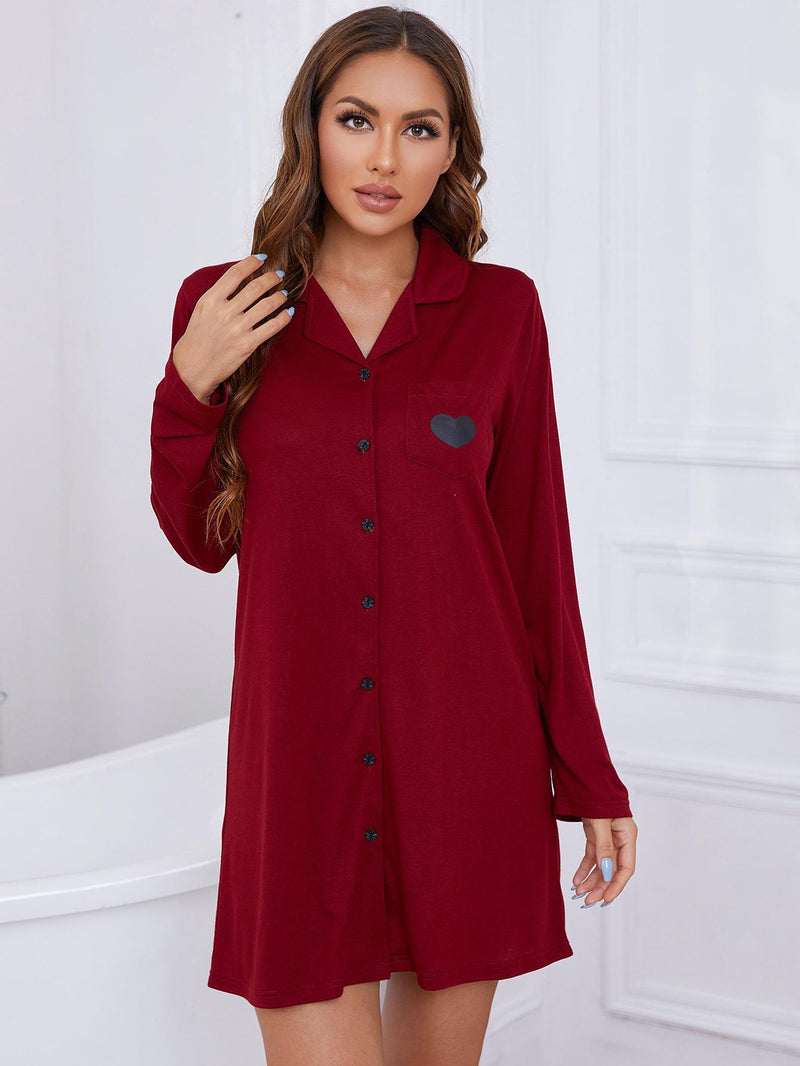 Sweet Dreams: Heart Graphic Long Sleeve Night Dress at Burkesgarb