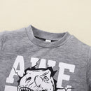 "Roar into Style with the Kids Graphic Sweatshirt and Dinosaur Design Joggers Set at Burkesgarb"