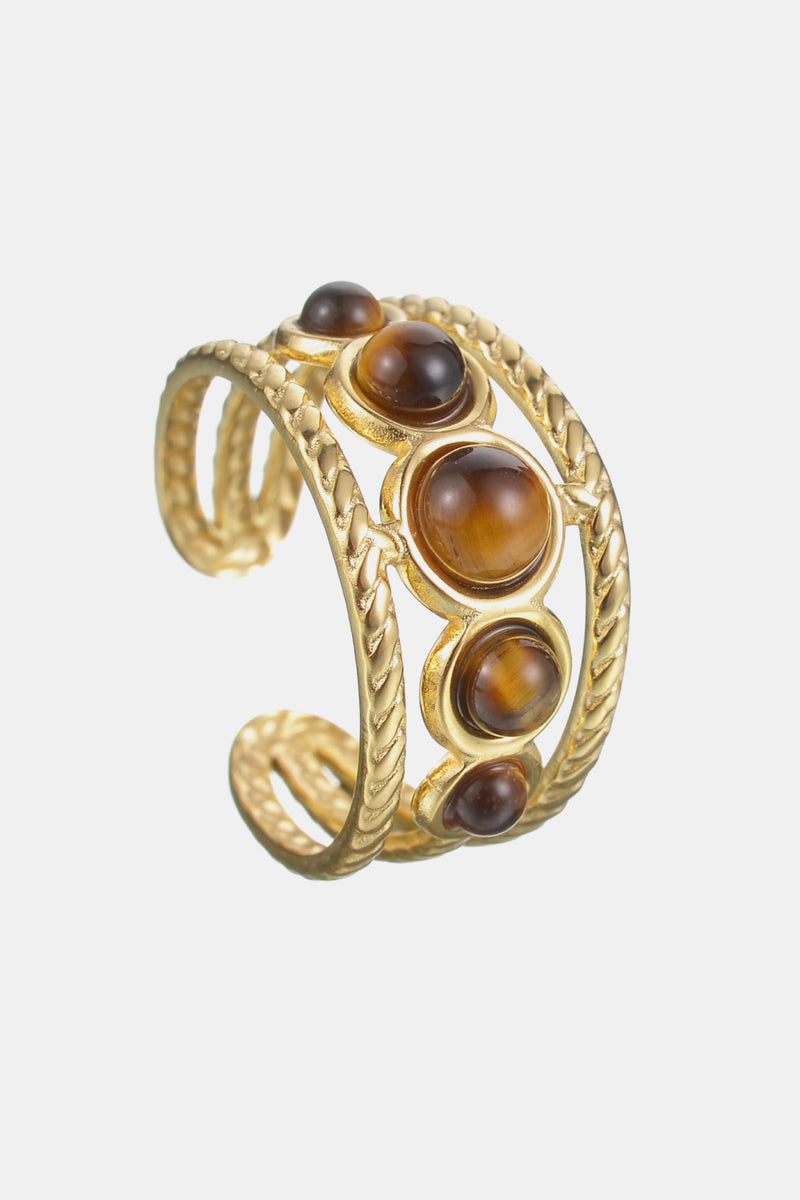 Natural Beauty: 18K Gold Plated Nature Stone Open Ring at Burkesgarb