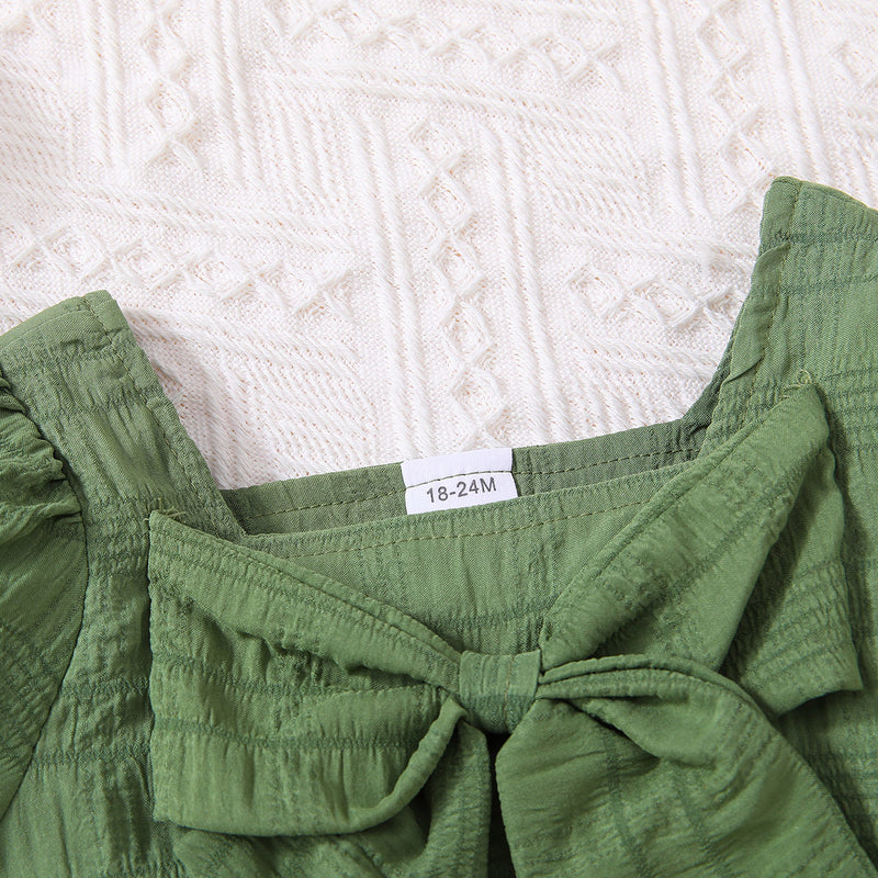 Adorable and Stylish: Kids Textured Bow Detail Top and Belted Shorts Set at Burkesgarb