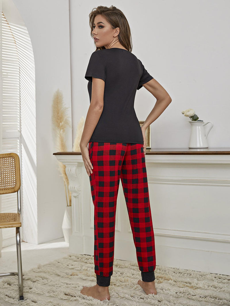 Heart Graphic Tee and Plaid Joggers Lounge Set: Comfort and Style Combined