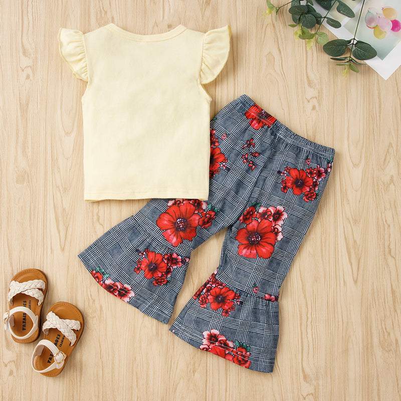 Playful and Vibrant: Graphic Top and Floral Pants Set for Babies