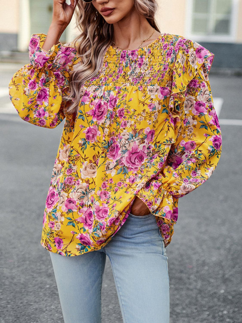 Chic and Feminine: Round Neck Flounce Sleeve Blouse at Burkesgarb