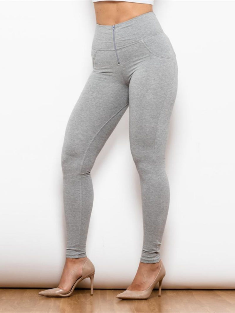 Sculpt Your Style with Full Size Zip Detail High Waist Leggings at Burkesgarb