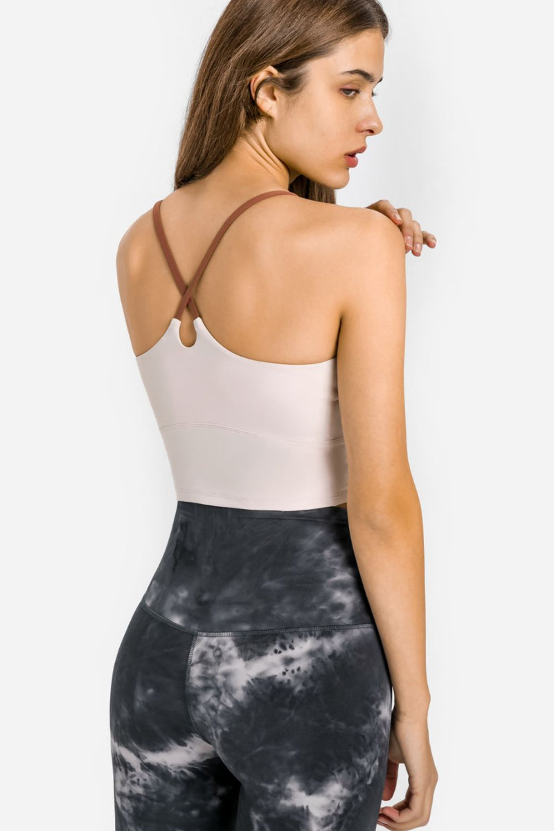 Achieve Athletic Elegance with the Crisscross Back Scoop Neck Sports Cami at Burkesgarb