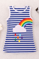 Vibrant and Playful: Girls Rainbow Design Striped Sleeveless Dress at Burkesgarb