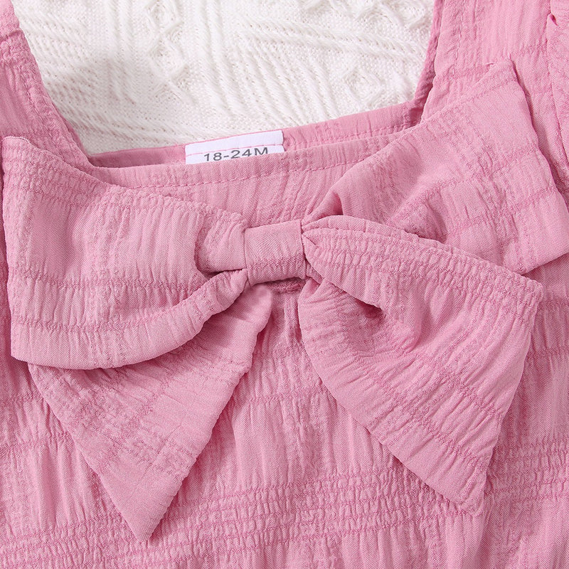 Adorable and Stylish: Kids Textured Bow Detail Top and Belted Shorts Set at Burkesgarb