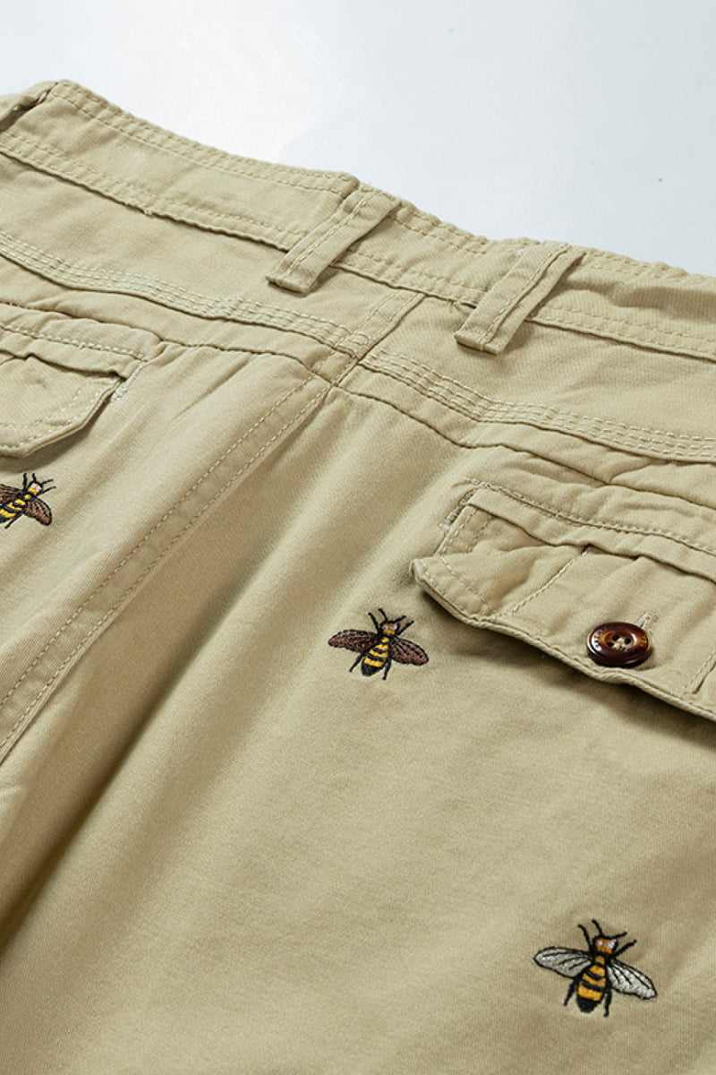 "Buzz-Worthy Style: Bee Embroidery Belted Shorts for Fashion-Forward Looks"