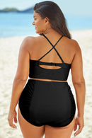 "Flattering and Trendy: Crisscross Ruched Two-Piece Swimsuit by Burkesgarb | Stylish and Comfortable Swimwear for Women"