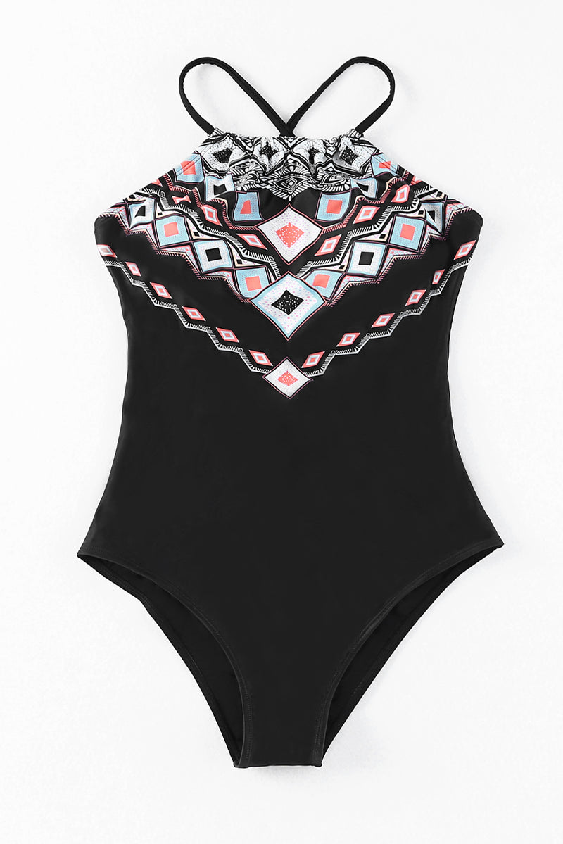 Chic and Stylish: Geometric Print Tie Back One-Piece Swimsuit | Burkesgarb