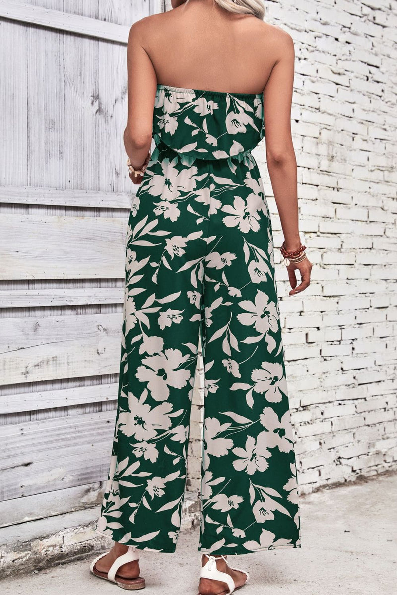 Embrace Effortless Style with the Wide Leg Strapless Floral Jumpsuit