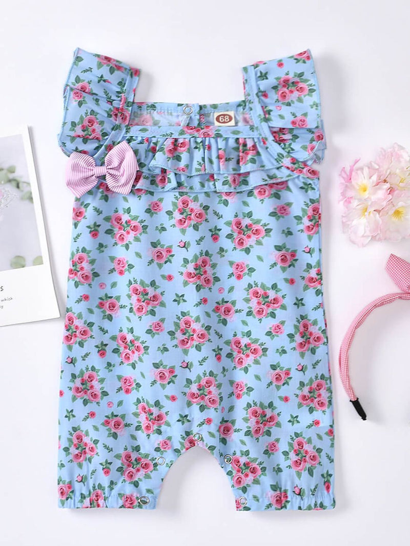 "Dress Your Baby Girl in Style with the Printed Bow Detail Square Neck Romper by Burkesgarb"