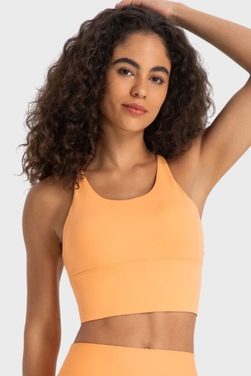 Stylish Support: Crisscross Back Ladder Detail Sports Bra at Burkesgarb