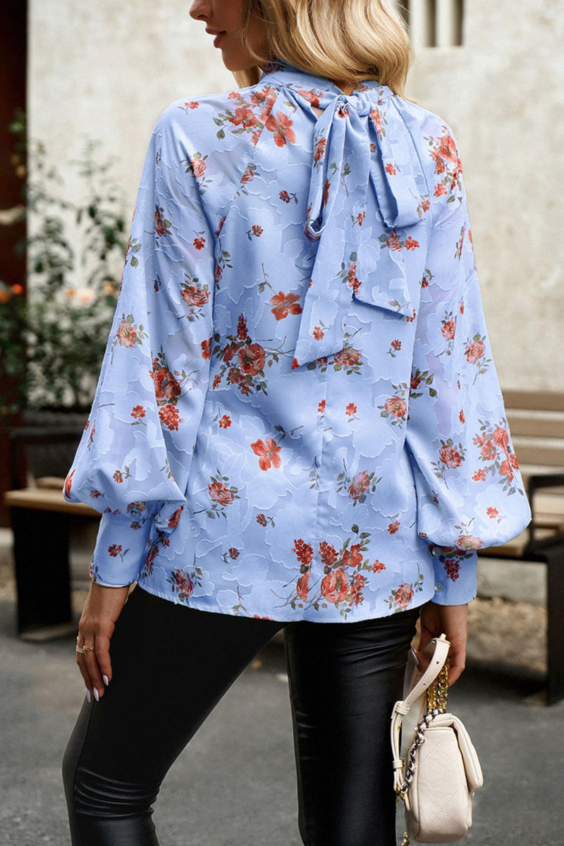 Charming and Chic: Floral Design Lantern Sleeve Blouse at Burkesgarb