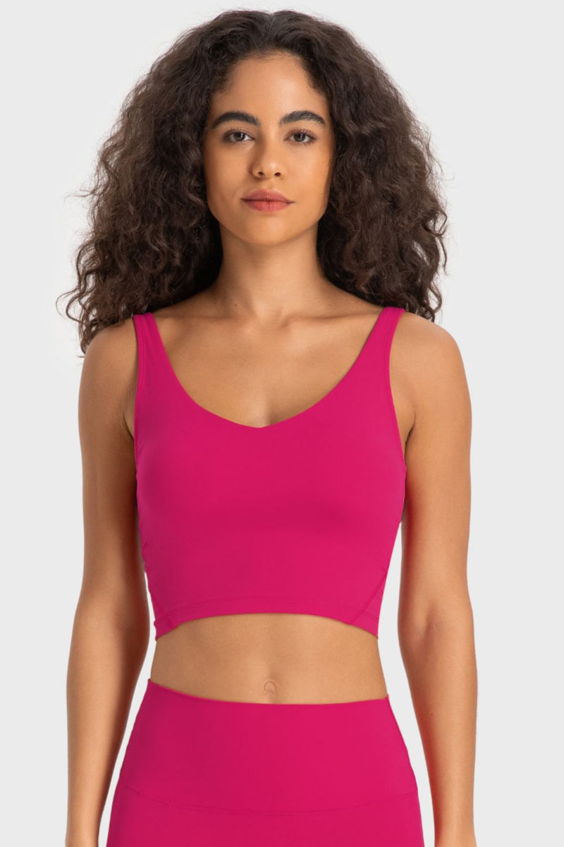 Enhance Your Workout Style with the Deep V-Neck Crop Sports Bra at Burkesgarb