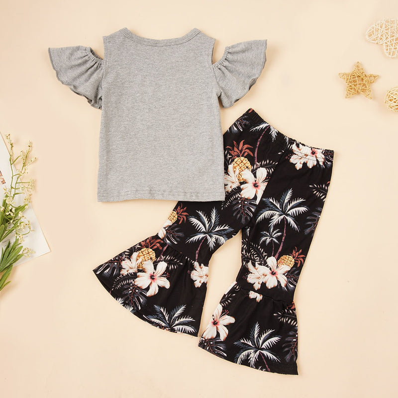 Celebrate the Season with the HELLO SUMMER Top and Floral Flare Pants Set at Burkesgarb