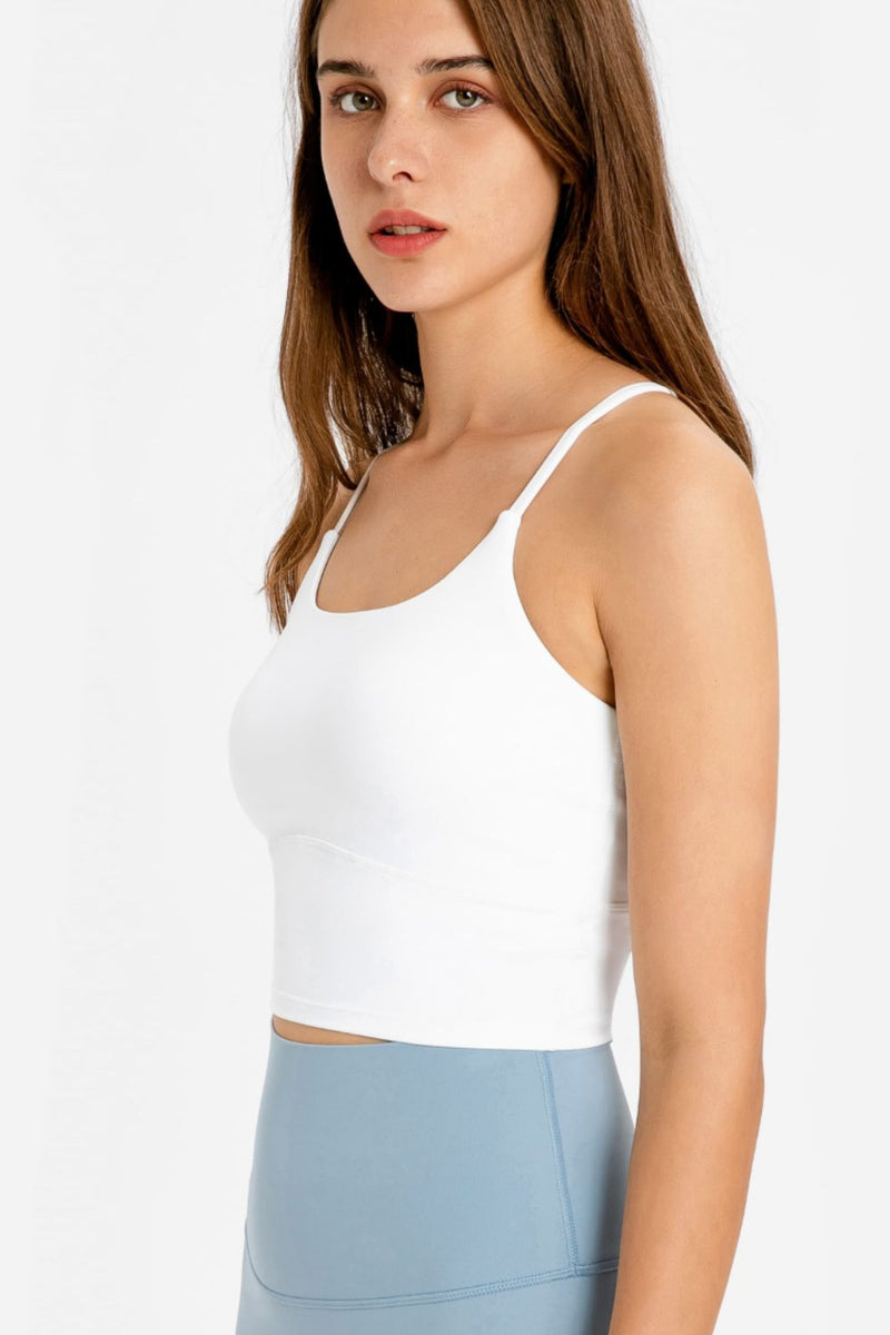 Achieve Athletic Elegance with the Crisscross Back Scoop Neck Sports Cami at Burkesgarb