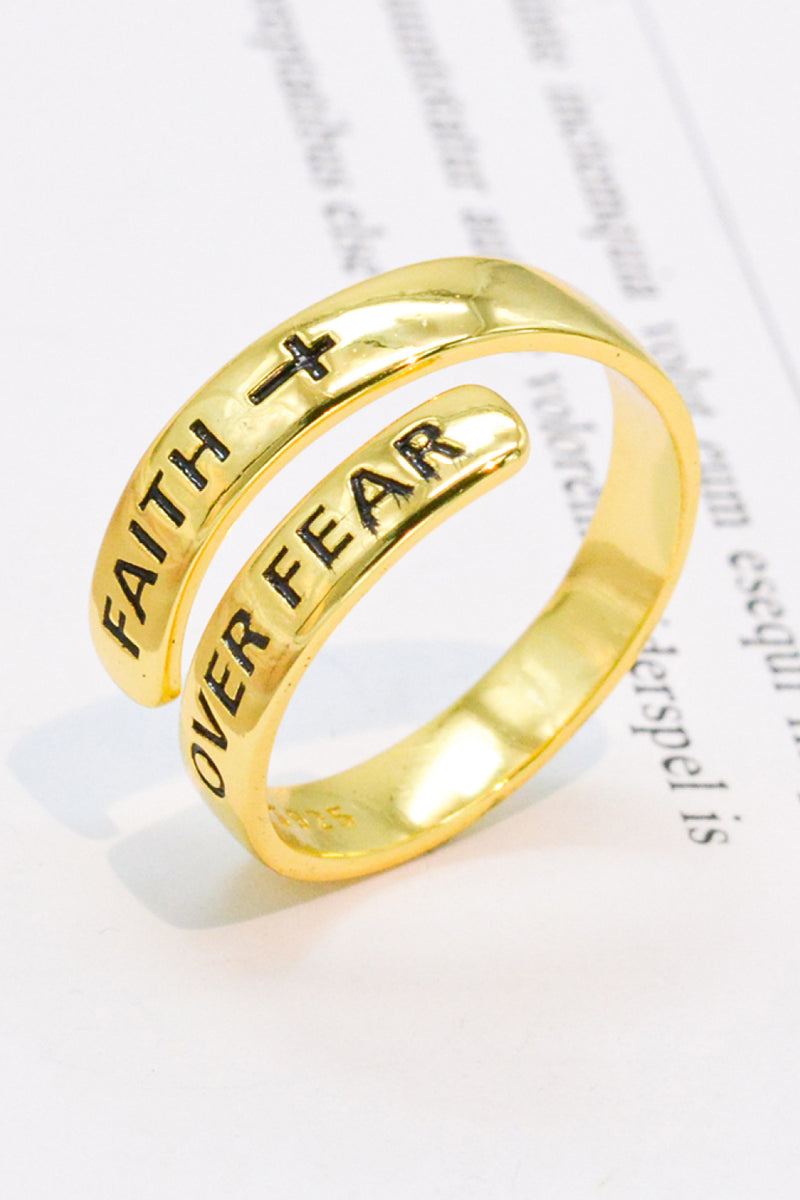 Embrace Strength and Faith with the Sterling Silver FAITH OVER FEAR Bypass Ring at Burkesgarb