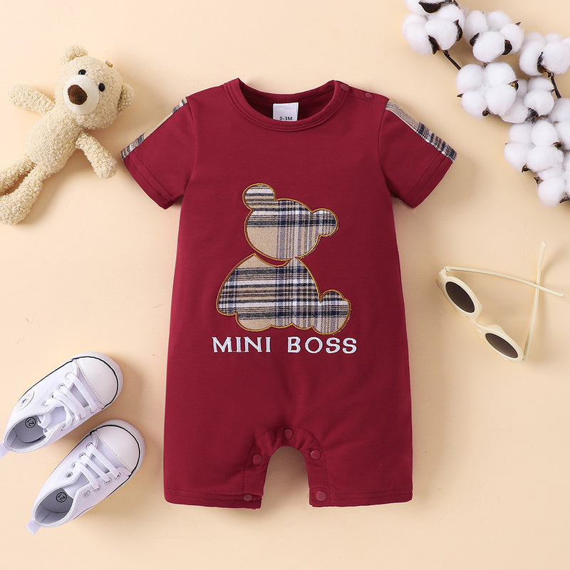 Adorable Plaid Bear Design MINI BOSS Graphic Jumpsuit at Burkesgarb