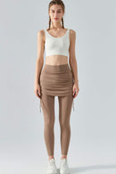 Elevate Your Wardrobe with Drawstring Ruched Faux Layered Yoga Leggings at Burkesgarb