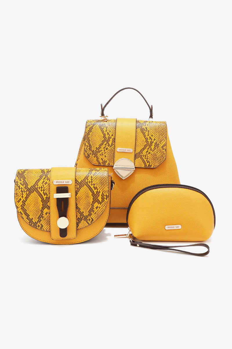Elevate Your Style with the Nicole Lee USA Python 3-Piece Bag Set at Burkesgarb