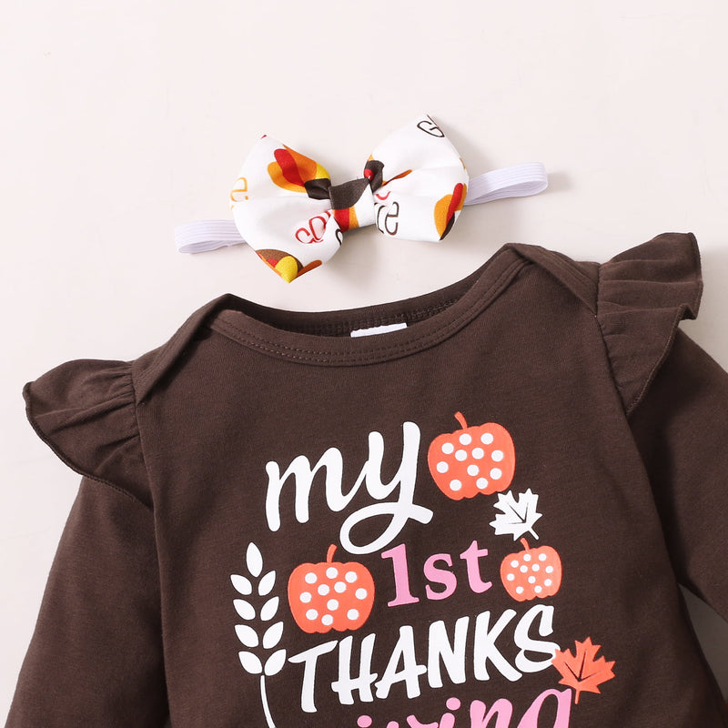 Celebrate Your Baby's First Thanksgiving with our MY 1ST THANKS GIVING Graphic Bodysuit and Pants Set