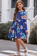 Blooming Elegance: Girls Floral Long Sleeve Dress with Pockets at Burkesgarb