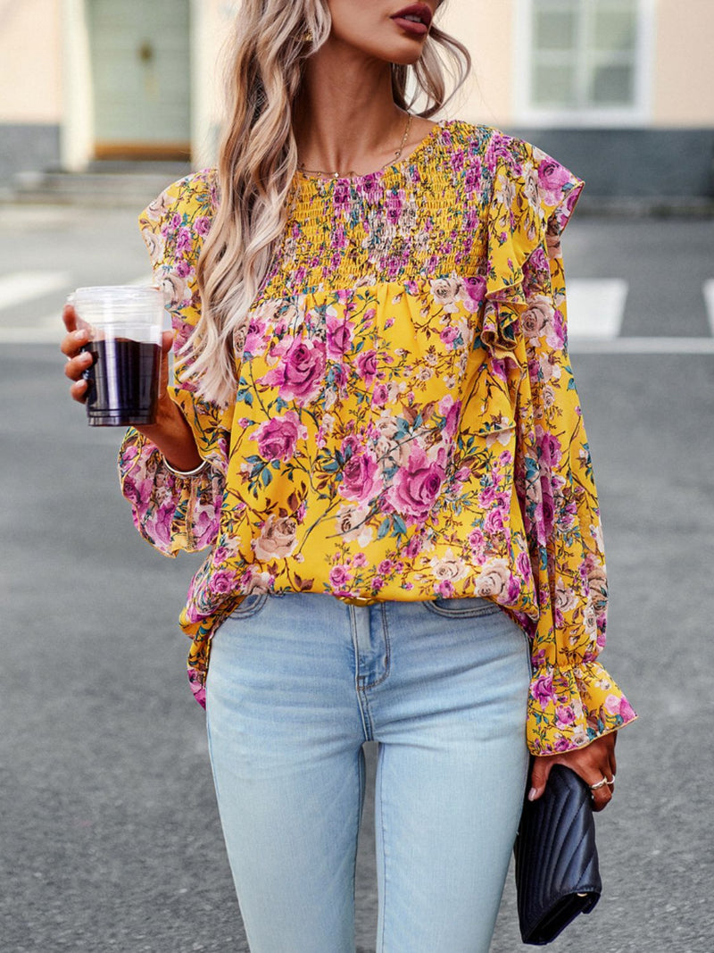 Chic and Feminine: Round Neck Flounce Sleeve Blouse at Burkesgarb