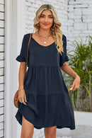 Flirty and Feminine: V-Neck Flounce Sleeve Tiered Dress at Burkesgarb