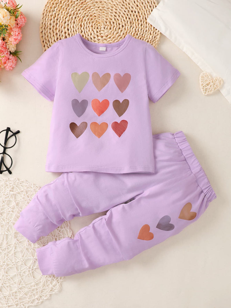 Spread Love with our Girls Heart Design T-Shirt and Joggers Set at Burkesgarb