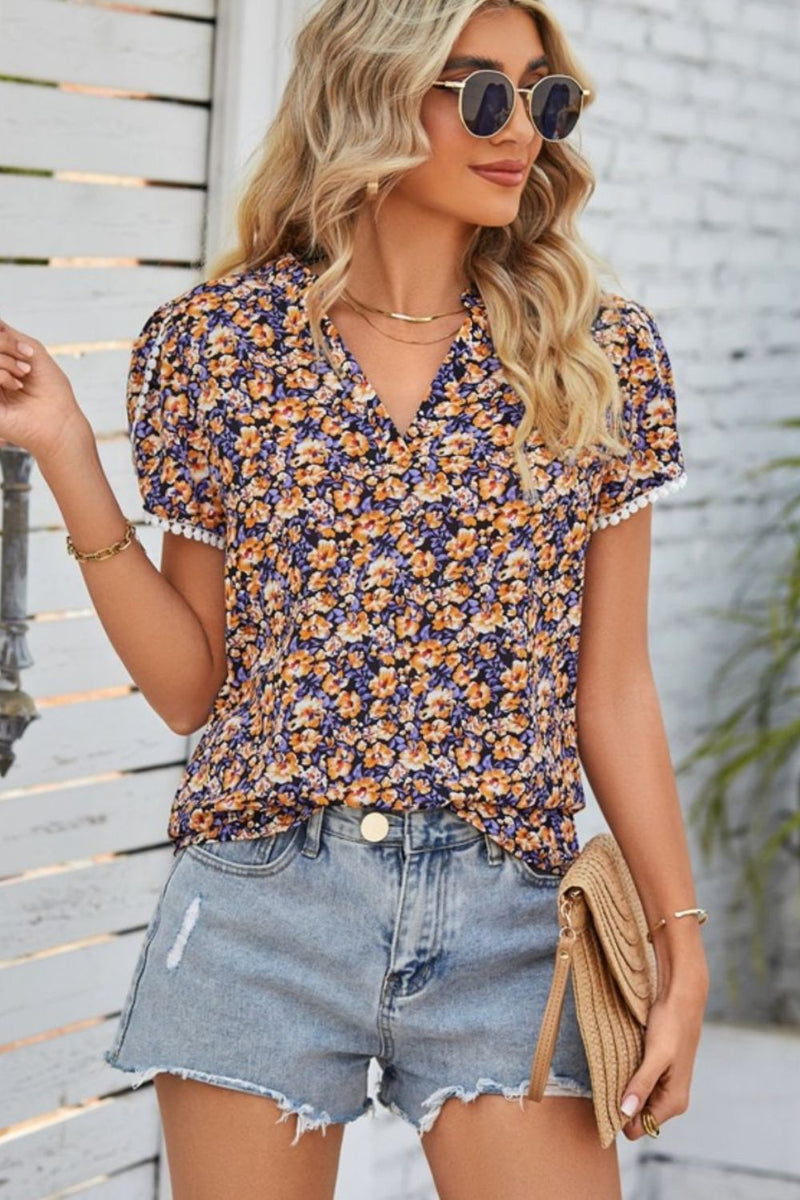 Floral Notched Neck Blouse | Burkesgarb - Effortless Elegance in Full Bloom