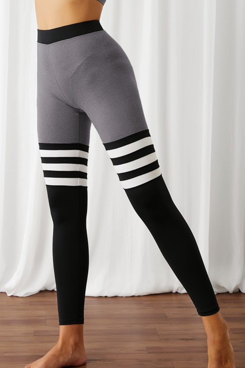 "Stylish and Comfortable: Color Block Elastic Waistband Active Leggings by Burkesgarb"